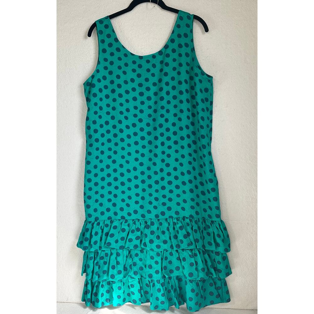 Interim Twee Polka Dot Shift Dress Vintage 80's Ruffled Hem Size L Preppy